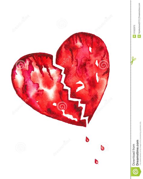 Broken Heart With Blood Droplets Watercolor Royalty Free