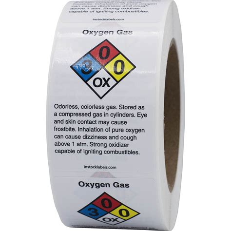 Oxygen Gas Chemical NFPA Warning Labels InStockLabels Com
