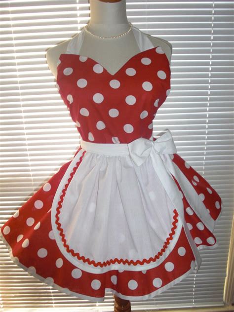 french maid apron pin up retro style red with large white etsy