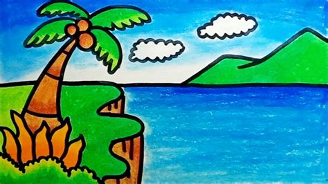 How To Draw A Sea Scenery With Oil Pastels Drawing Sea Scenery Step By