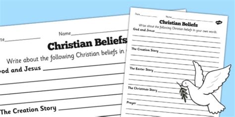 Christian Beliefs Differentiated Worksheets Worksheet Beliefs