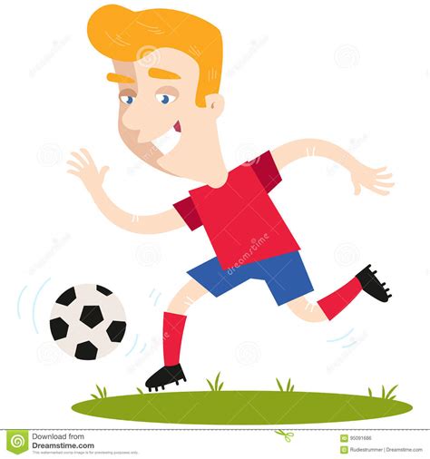 Blond Caucasian Cartoon Football Goal Scorer Running And