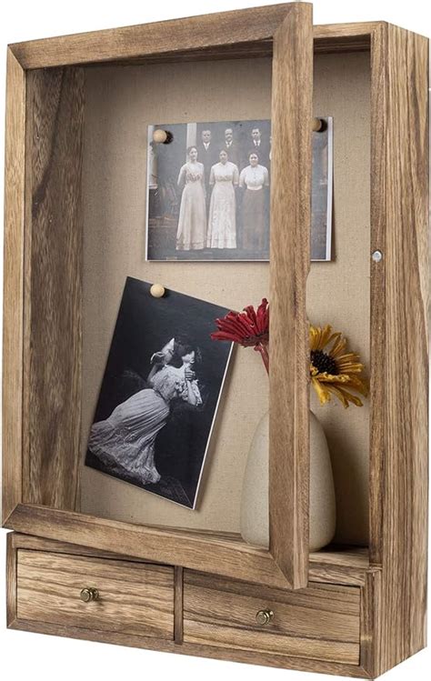 Bonkon Shadow Box Frame 11x14 Shadow Box Display Case With 2 Drawers