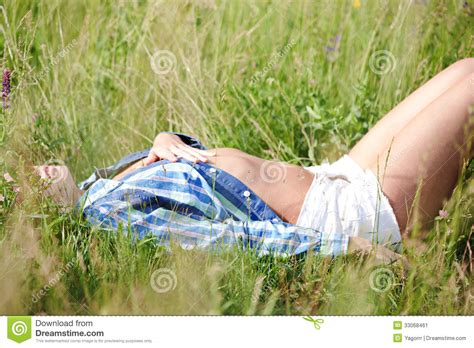The Girl In A Grass Meadow Stock Image Image Of Sunlight 33068461
