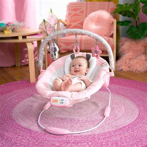 Bright Starts Cradling Comfy Bouncer Minnie Mouse Rosy Skies Rockers