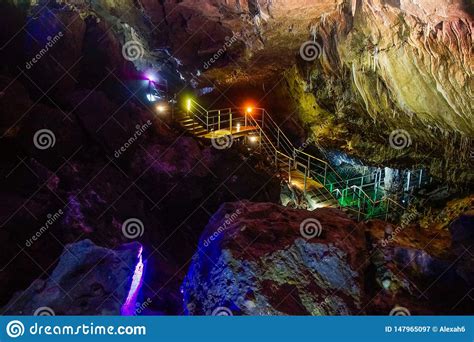 Colorful Lights Inside Prometheus Cave Stock Image Image Of Ancient