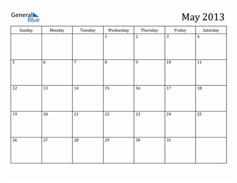 May 2013 Monthly Calendar