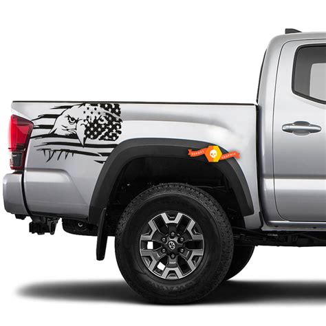 2x Bedside Vinyl Decals For Toyota Tacoma 2016 2020 Eagle Distressed