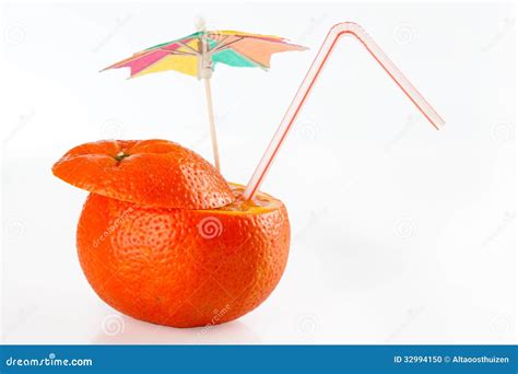 Orange Sliced Open With Straw To Drink Stock Photo Image Of Delicious