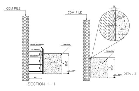 A Section View Of Pile Foundation Is Given In This Autocad Drawing File