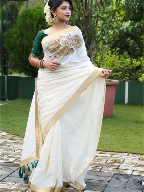 See more ideas about onam saree, blouse design models, blouse designs. handloom saree with krishna embroidery 3 | Kerala saree ...