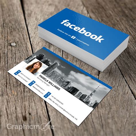 Facebook Blue Business Card Template And Mockup Design Free Psd File
