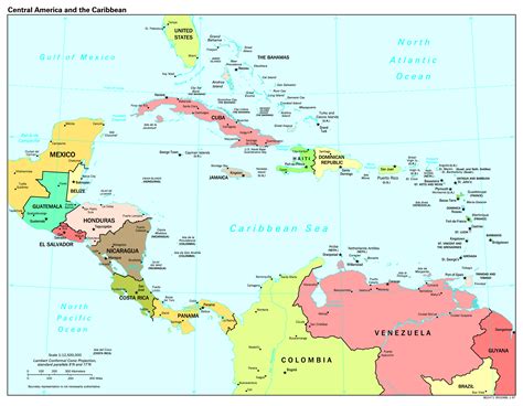 Large Detailed Political Map Of Central America And The Caribbean With