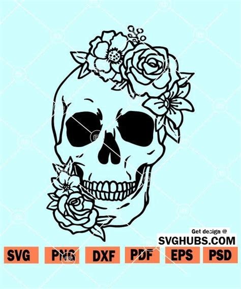 Floral sugar skull svg, skull SVG, Candy Skull Svg, Day of the Dead SVG