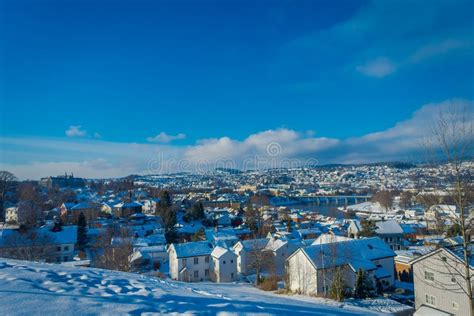 Beautiful Outdoor View Of The Norwegian City Trondheim In The Winter
