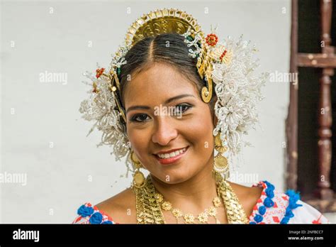 Panamanian Woman In A Colorful Traditional Pollera The National Dress