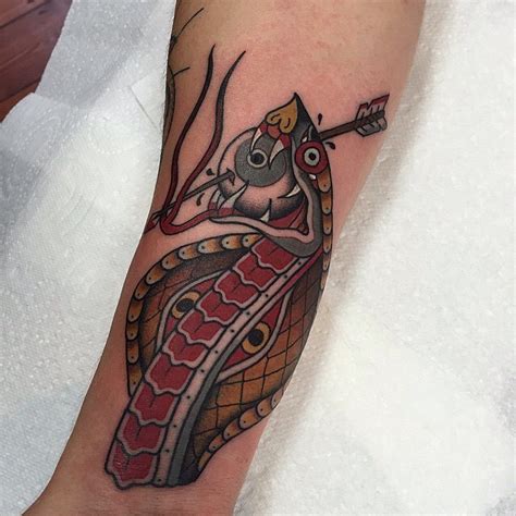 Traditional Cobra Head Tattoo On Half Sleeve By Alfredo Guarracino