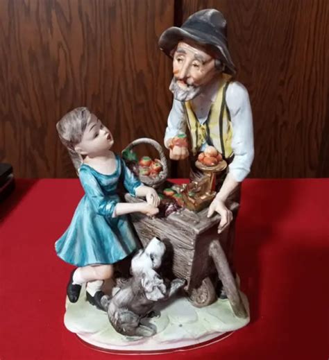 Norleans Old Man Girl And Dog With Apple Cart Figurine Vintage 1499
