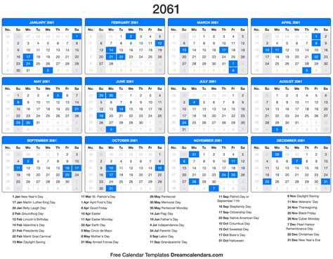 2061 Calendar