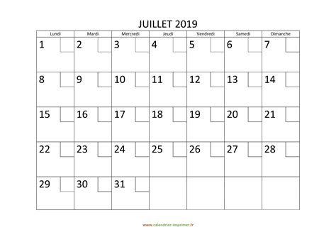 Calendrier Juillet 2019 à Imprimer