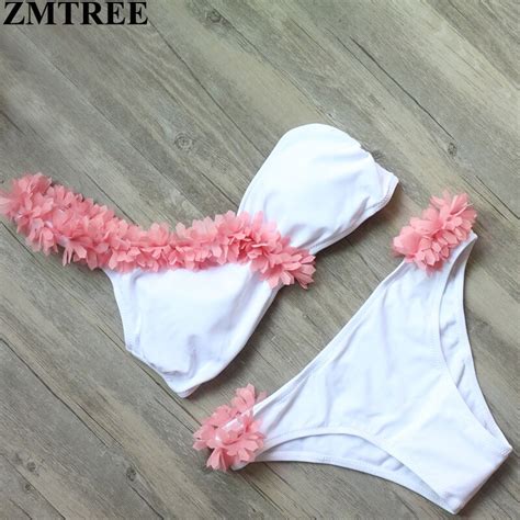 Zmtree 2017 Bikini Handmade Floral Bikini Set Women Swimwear Off