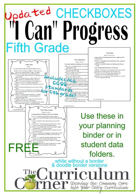 5th Grade I Can Common Core Statements In Kid Friendly Language Free