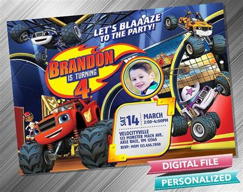 Let me know if you'd like to change wording. Blaze and The Monster Machines Birthday Invitation