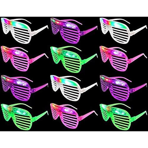 Set Of 12 Multi Color Flashing Led Light Up Slotted Shutter Sunglasses