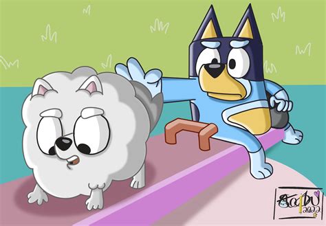 Bandit and pom-pom from Bluey by StephDraws40 on DeviantArt