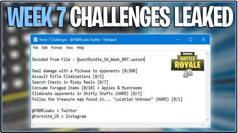 And the confirmed list of fortnite week 7 challenges is the same as the leaked list of battle pass tasks that emerged yesterday. *NEW* Fortnite: WEEK 7 CHALLENGES LEAKED FOR BLOCKBUSTER ...