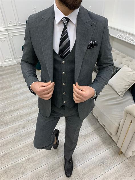 Men Suits Gray Piece Slim Fit Two Button Wedding Groom Party Etsy