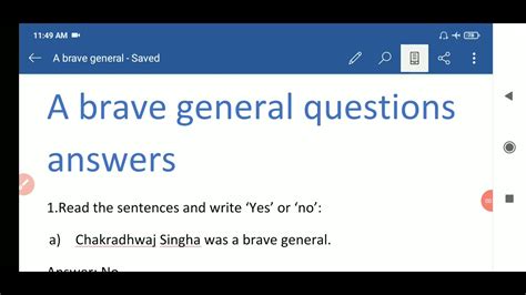 Scert Assam Class English Lesson A Brave General Questions Answers