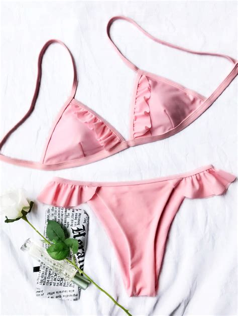 20 Off 2020 Cami Frilly Thong Bikini Set In Pink Zaful