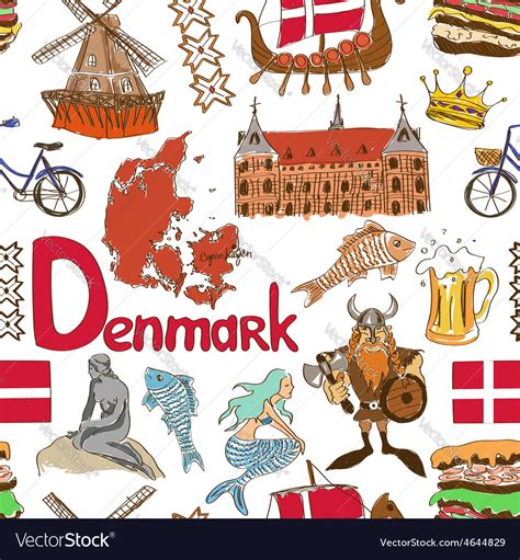 Sketch Denmark Seamless Pattern Royalty Free Vector Image