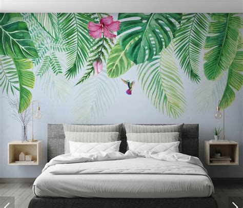 Ins Nordic Tropical Leaves Flower Wall Paper Photo Murals Bedroom 3d