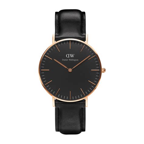 daniel wellington classic sheffield rose gold stainless steel watch with black leather strap