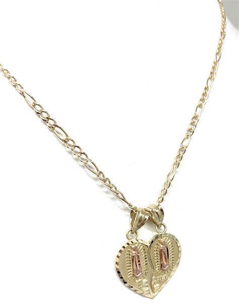 10k Solid Gold Yellow And Rose Gold Double Virrgin Mary Te Amo Heart S