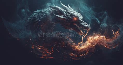 Dragons Smoke And Fire In The Darkness Generative Ai Stock