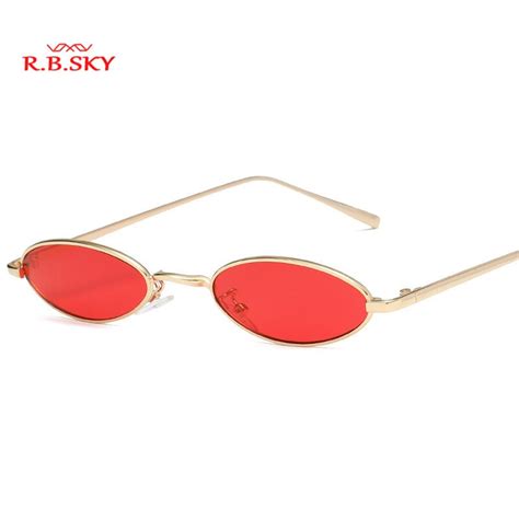 R B Sky Small Oval Sunglasses For Men Male Retro Metal Frame Yellow Red Vintage Small Round Sun