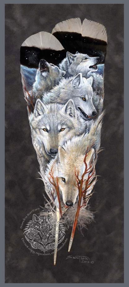 Arctic Wolf Pack Wildlife Art Painted Feather Print Etsy Feather