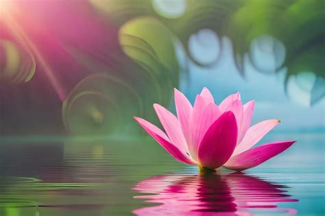 Premium Ai Image Pink Lotus Flower Floating In The Water With The Sun