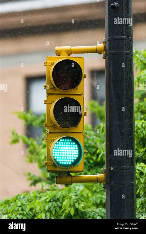 Green Traffic Light Signal New York United States Of America Stock