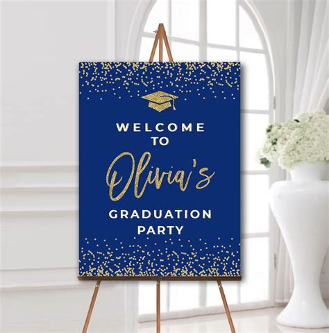 Digital Or Printed Blue And Gold Graduation Party Decorations Etsy