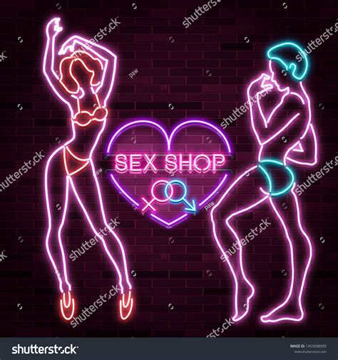 sex shop banner advertisement neon silhouette vector de stock libre de regalías 1453098995