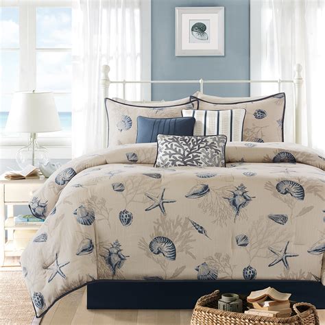 This comforter or quilt set with paisley print patchwork design can be used to add a bit of fashion to your bedroom decor. Bayside Blue Shells 7-Piece King Size Comforter Set