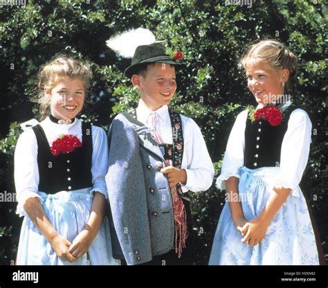 Germany Upper Bavaria Werdenfels Children Three National Costume