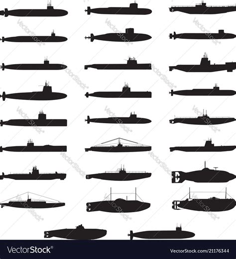Submarine Silhouette Collection Royalty Free Vector Image