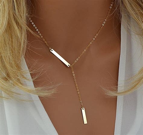 Dainty Lariat Necklace Minimal Y Necklace Delicate Bar Etsy