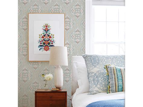 Brewster Home Fashions A Street Prints Adele Teal Damask Wallpaper