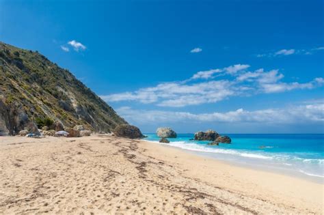Premium Photo Megali Petra Beach With Turquoise Water Of Lefkada
